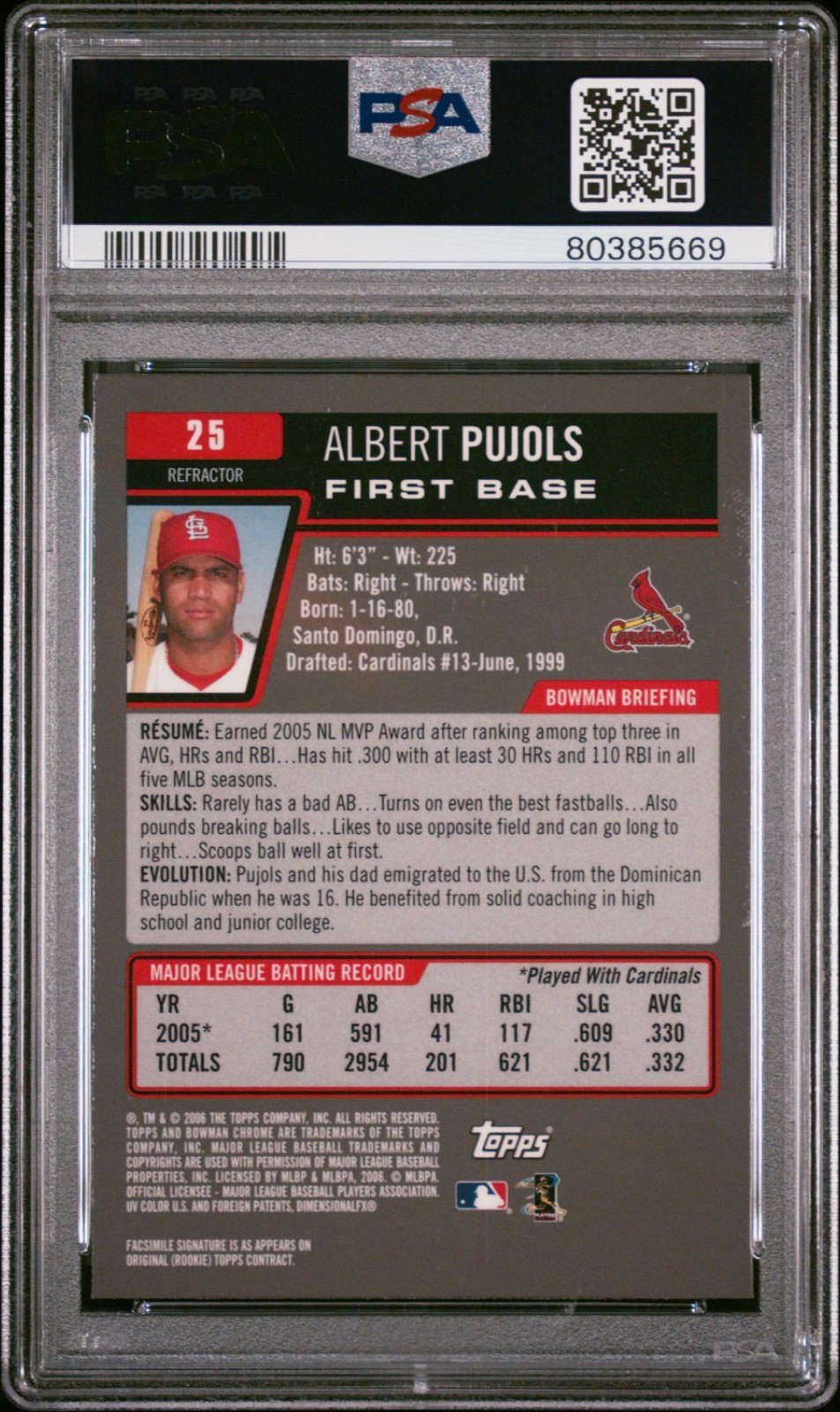 2006 Bowman Chrome Albert Pujols REFRACTOR PSA 9 MINT! 🔥 Low pop! view 2