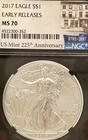 2017 Silver Eagle S$1 Early Releases MS70 NGC 225th Anniversary #3053