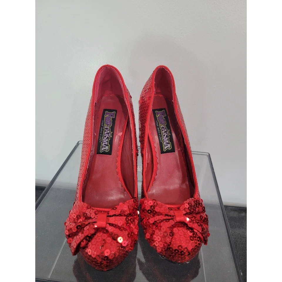 Funtasma Dorothy Ruby Red Slippers Sequin Bow Heels Women's Sz 6 Dress Shoes - Image 3 of 4