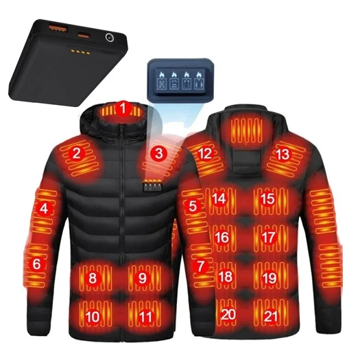 21 Areas Men Heated Jacket USB Electric Heating Warm Coat W 7.4V Power Bank - product listing photo