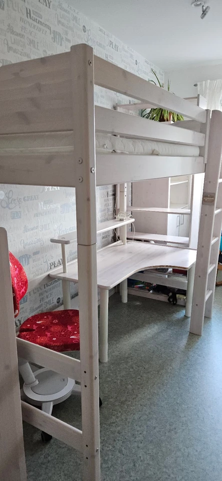 Kinder-/Jugend-Hochbett PIRAT, 90x200 cm, weiß, Massivholz, mit Schreibtisch - Bild 3 von 4
