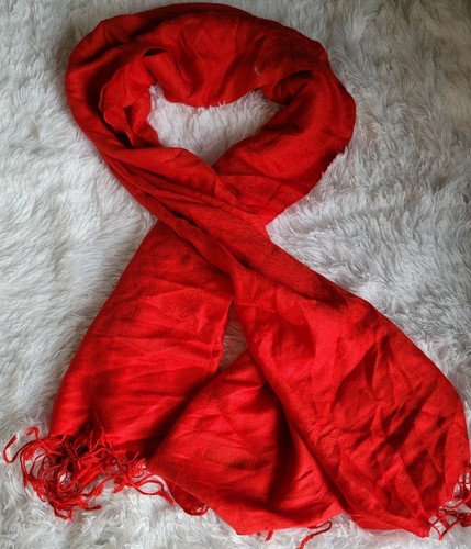 Pashmina Scarf Red Paisley Pattern Fringed Shawl Rectangle 70" X 28"