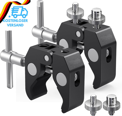 2 Stück Super Clamp Stativ Klemme Mit 1/4 Und 3/8 Gewinde Schraube Adapter, Kame - Bild 7 von 12