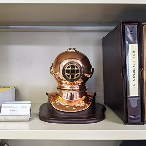 8 in. Solid Copper & Brass Miniature Replica 1941 US Navy Mark IV Diving Helmet - Picture 8 of 8