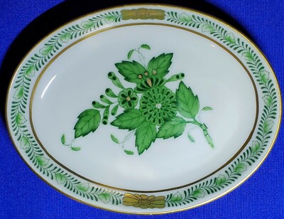 Lot 2 HEREND CHINESE BOUQUET Green OVAL Trinket Dish & Salt Dip