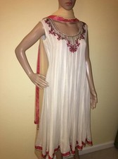 custom handmade anarkali style suit, cream/golden with dark golden dupatta