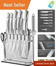 Elegant 14-Piece Kitchen Knife Set with Stainless Steel Blades & Acrylic Stand