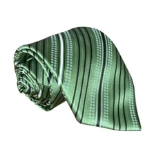 Brioni Neck Tie Mens Green Stripes Silk Modern Current Italy Made