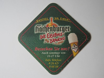 Beer Coaster ~ Westerwald-Brauerei H. Schneider Hachenburger Pils ~ Since 1861