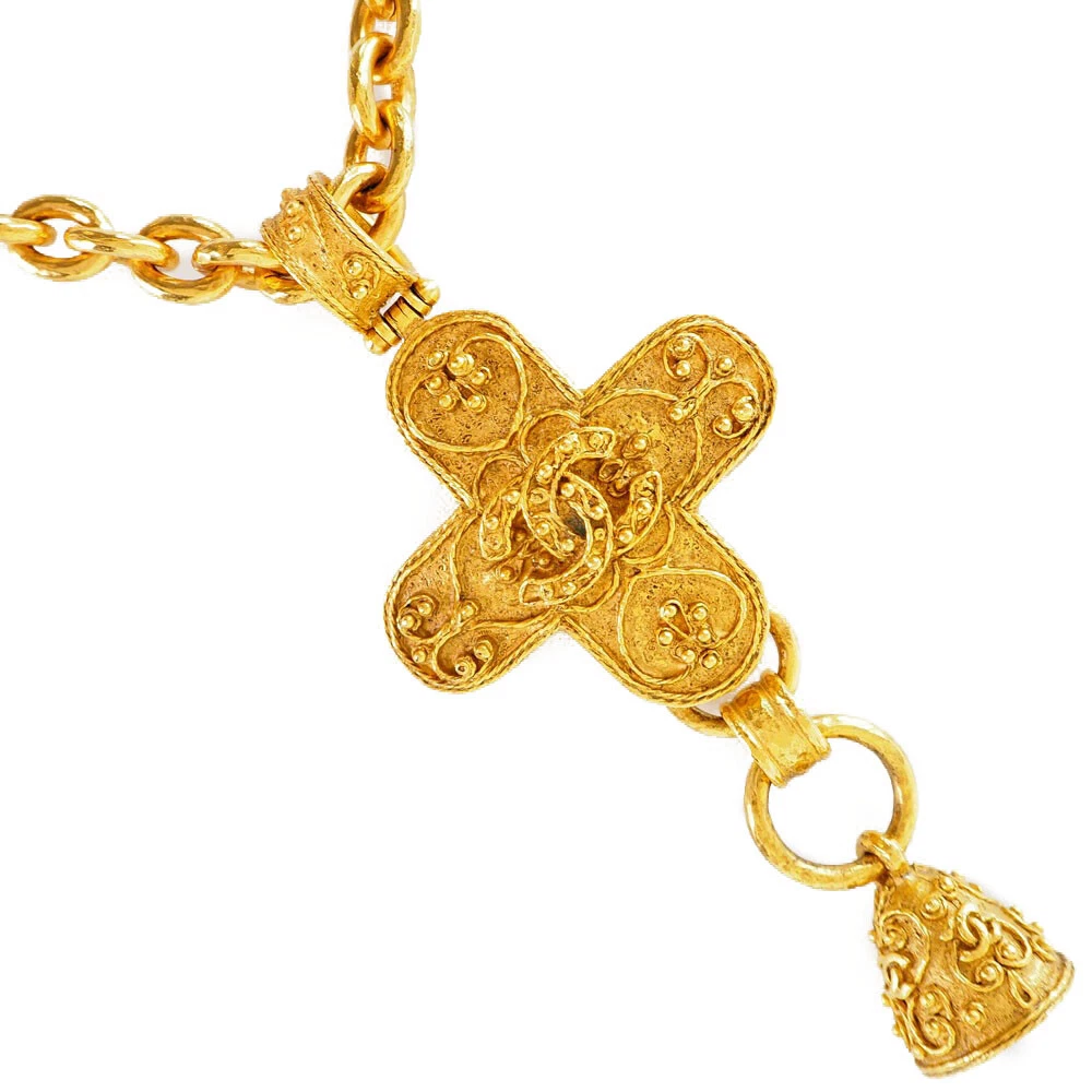 CHANEL Cross bell vintage COCO Mark Necklace gold Plated Gold Women