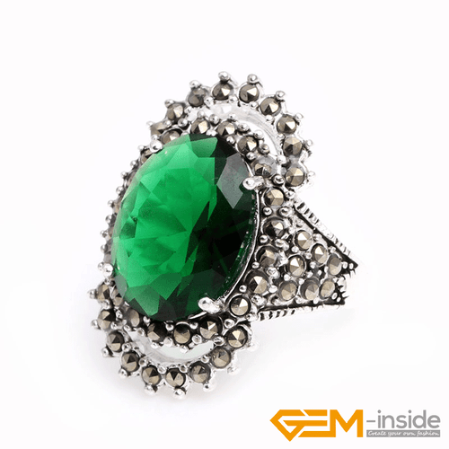 Natural Oval Gemstone Marquis Marcasite Beads Silver Jewelry Ring Size #6#8 Gift - Picture 50 of 55