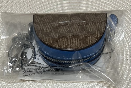 Coach Handbags Signature Print Half Moon Bag Charm Keychain Khaki Blue CK151 New - Picture 3 of 3