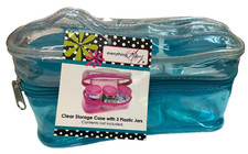 EVERYTHING MARY EVM8584 CLEAR STORAGE CASE W/3 PLASTIC JARS, 7.7" L x 3" W x 4"