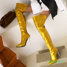 Women's Over The Knee Thigh High Heel Boots Pointed Toe Leather Club Stage Shoes