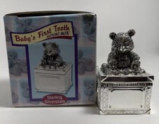 Vintage "FIRST TOOTH" Sterling Silverplate Teddy Bear Pill Box 2" x 2/3/4"