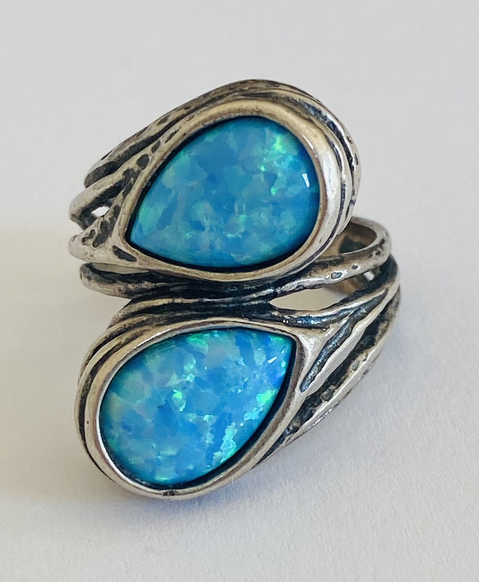 Didae Shablool 925 Sterling Silver Israel Blue Fire Opal Bypass