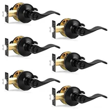 Matte Black Interior Door Levers Privacy Handles for Bedroom and Bathroom 6 Pack