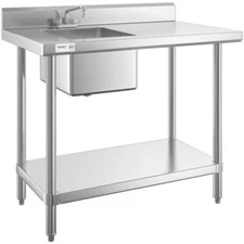 30"W x 48"L Stainless Steel Commercial Restaurant Work Table with Sink on Left