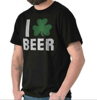 St.Patrick's Day I Love Clover Beer Shamrock Men's Tshirt funny Crew Neck XL NWT