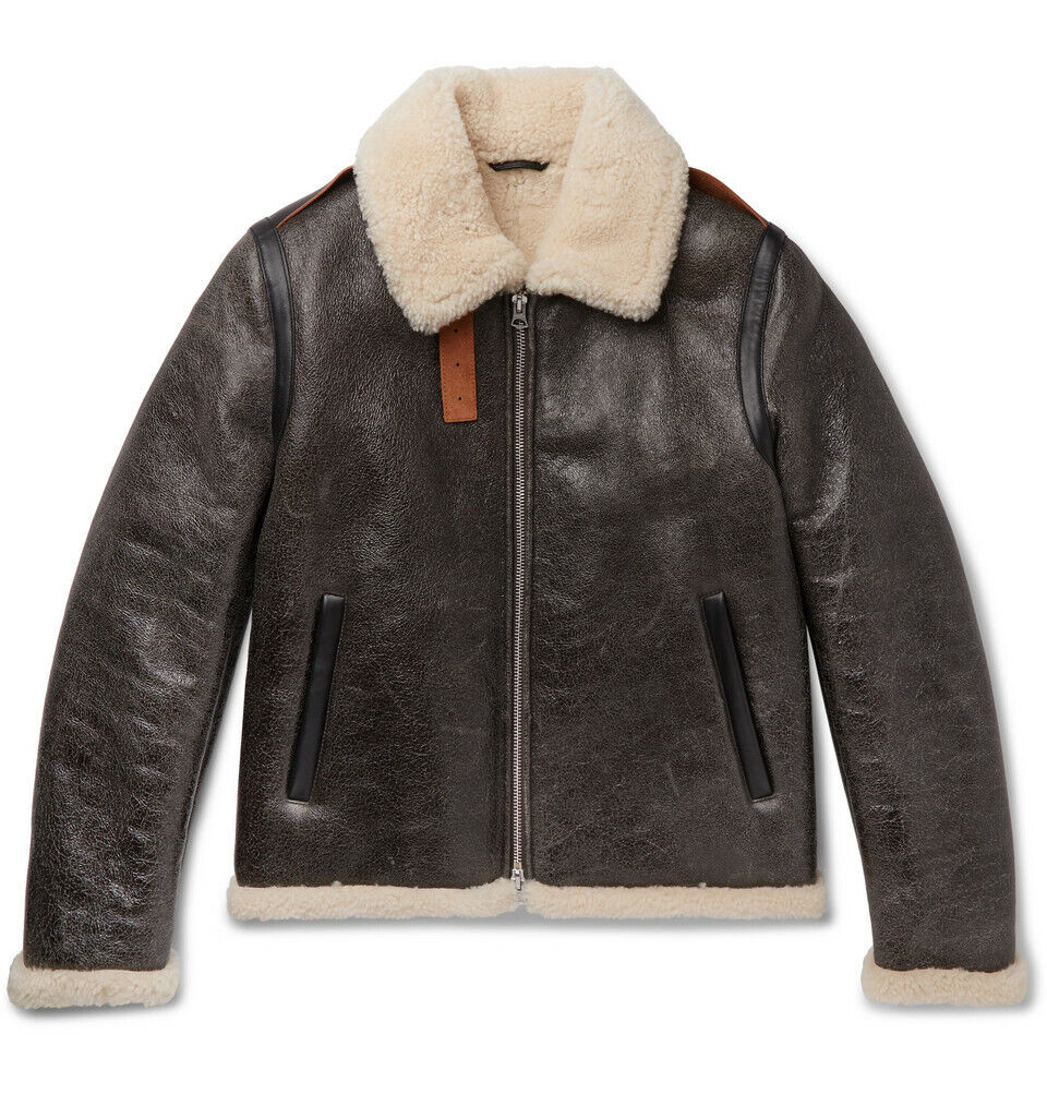 ACNE STUDIOS Shearling-Lined Textured-Leather Jacket IT 46 ACNE STUDIOS Shearling-Lined Textured-Leather Jacket IT 46