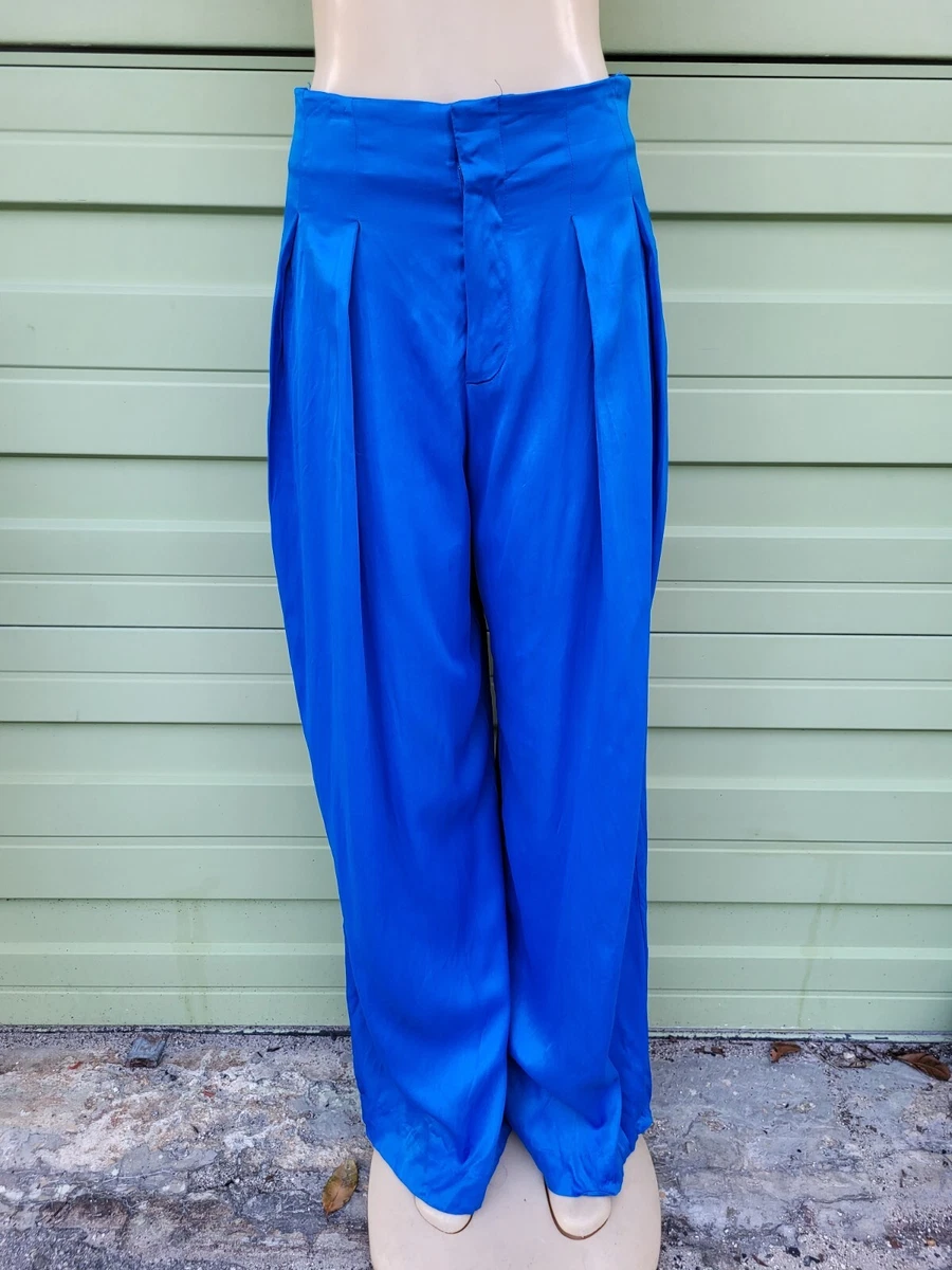ZARA WOMEN BLUE SATIN EFFECT FULL LENGTH PANTS Size M 3731 eBay