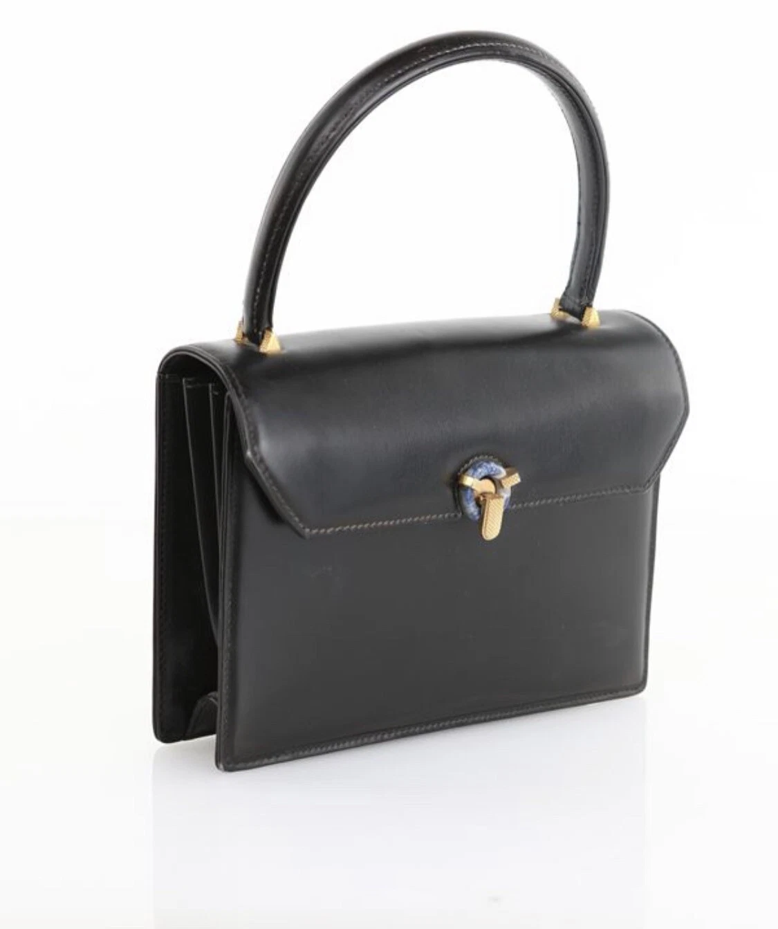 Sac à main Gucci années 1960 cuir noir et lapis lazuli