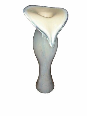 Glass Vase Crystal Art 21'' Tall Gray & Blue
