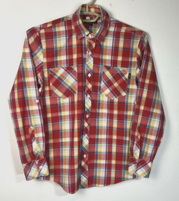 Benny Gold Size Small Red Plaid Cotton Madras Long Sleeve Two Pocket Shirt