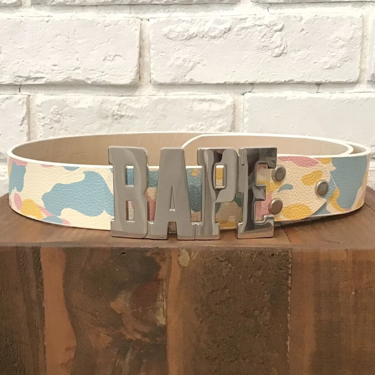 BAPE cotton candy camo leather belt new multi camo NIGO A Bathing Ape Size L