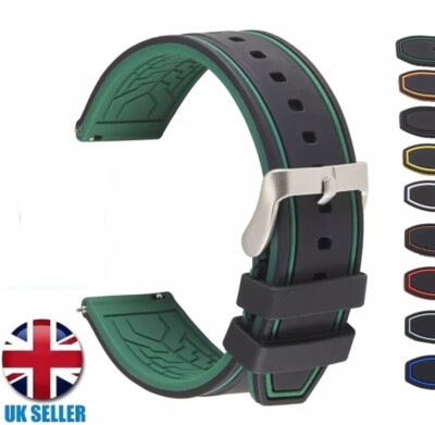 SMART WATCH DUAL COLOURS SILICONE SOFT RUBBER SPORT STRAP BAND 20-22-24MM