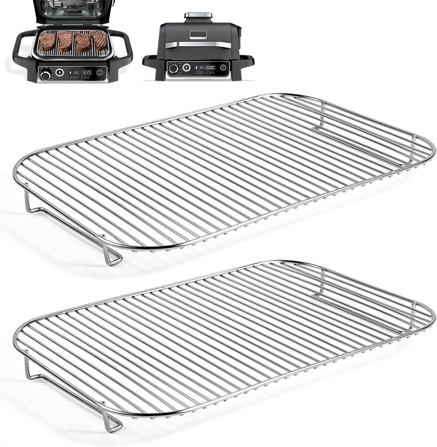 2Pcs Stainless Steel Rack Set for Ninja Woodfire Outdoor Grill and Smoker, Grill