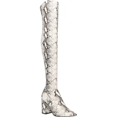 Steve Madden Womens Jacoby Natural Snake Boots Partial Side Zipper NEW