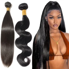 THICK 1-3 BUNDLES Brazilian Virgin Human Hair Weft Extensions Straight Body Wave