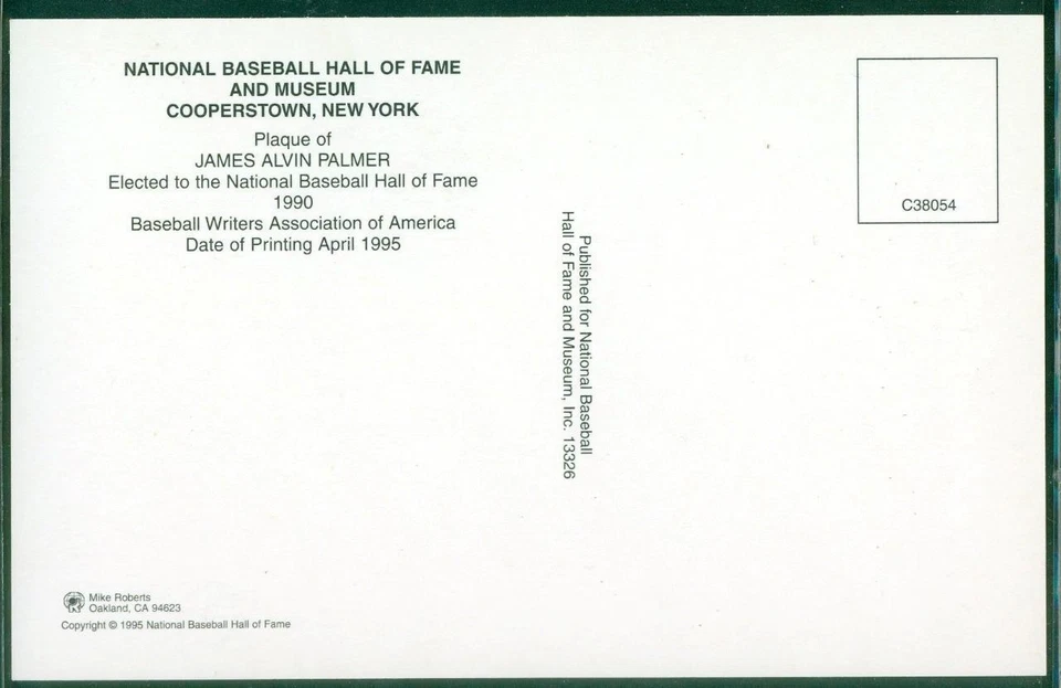 083, Original Autograph of Jim Palmer (1), HOF Plaque Postcard, Orioles - Image 2 of 3