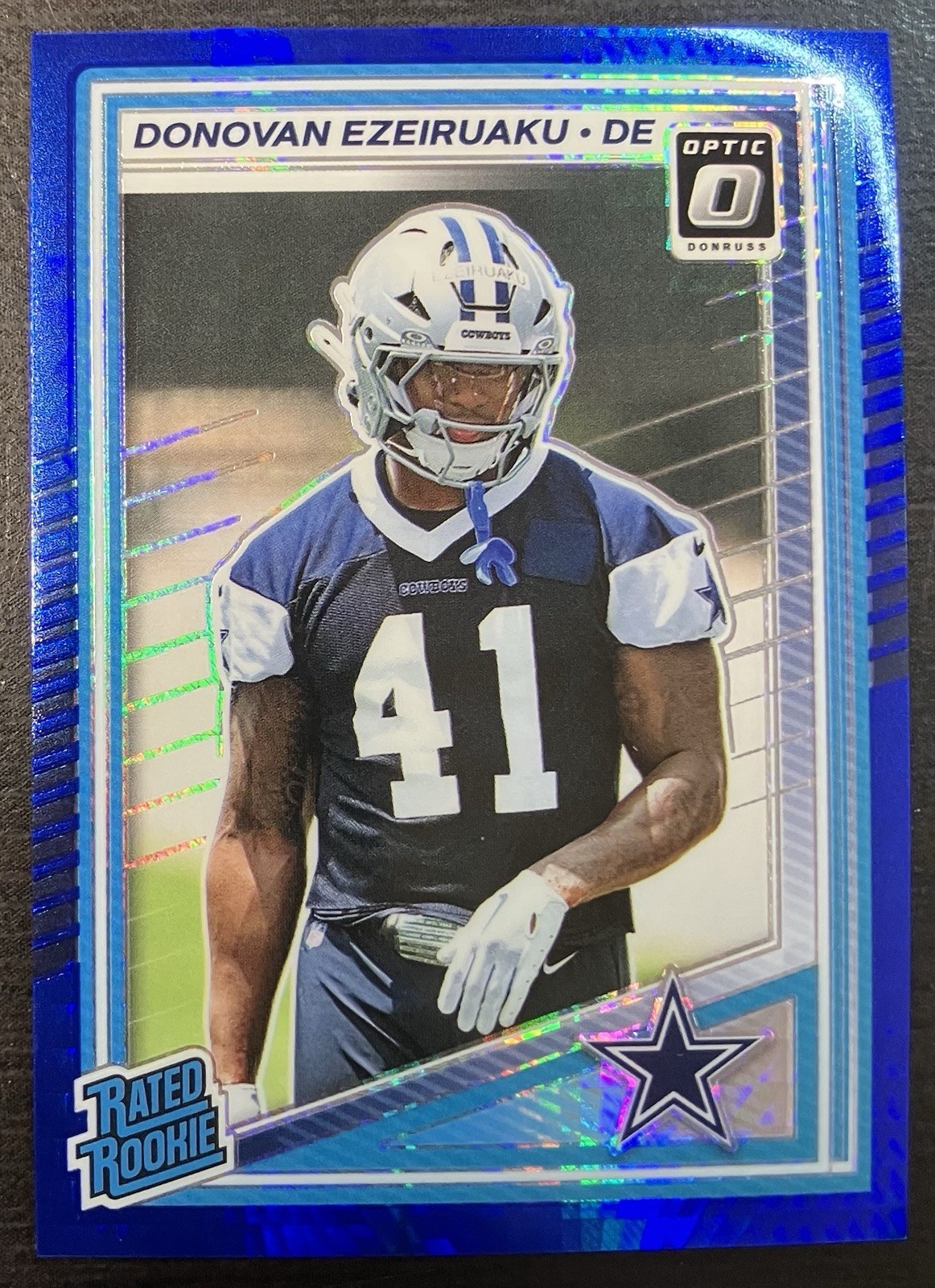 2025 Donruss Optic #230 Donovan Ezeiruaku Blue Hyper Cowboys RC