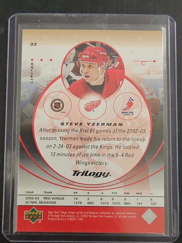 2003-04 Upper Deck Trilogy Steve Yzerman #33 Salón de la fama oro limitado/30 Foto 2 de 4