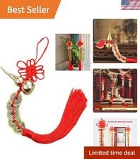 Elegant Feng Shui Red Gourd Charm with 5 Ancient Coins - -Round Good Fortune