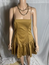 Anthro Maeve Mustard Open Back Drop Waist Mini Dress L NWT