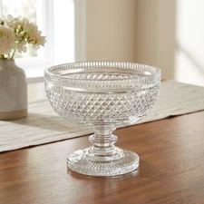 Vintage Diamond-Cut Clear Crystal Pedestal Bowl