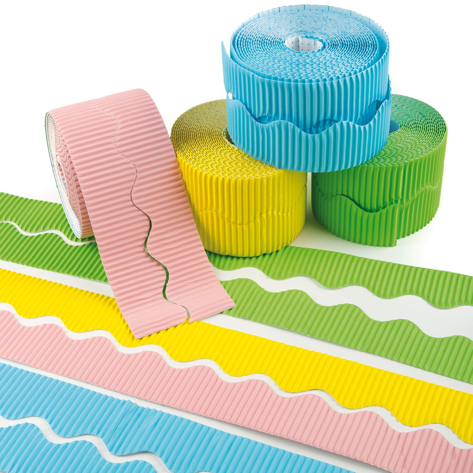 Baker Ross Pastel Corrugated Borders - Box of 6 Rolls, Kids Craft Supplies (EV77