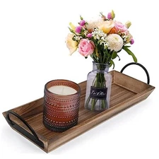 Rectangle Wood Candle Tray with Black Metal Handles, Rustic Wood Candle Beech