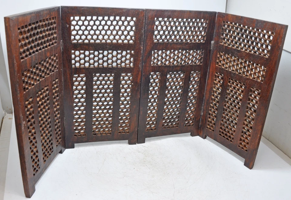 Holz Vintage Kurz Schreibtisch Display Original Alte Fein Handgeschnitzt Jali - Bild 3 von 4