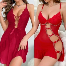 Women Sexy Lingerie Hollow-out Dress Babydoll Chemise Babydoll Sleepwear Nighty