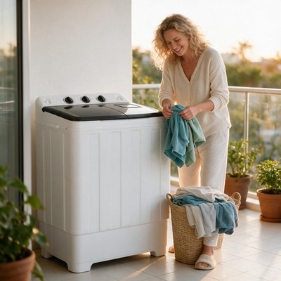 Compact Twin Tub Washing Machine 30 Lbs Portable Washer Wash and Spin Cycle NEW
