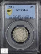 1914 S Barber Silver Quarter 25C PCGS XF 40