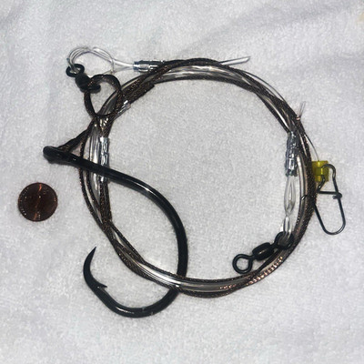 SHARK RIG!! 10 ft mono + steel leader/20/0 circle hook/barrel swivels/clip