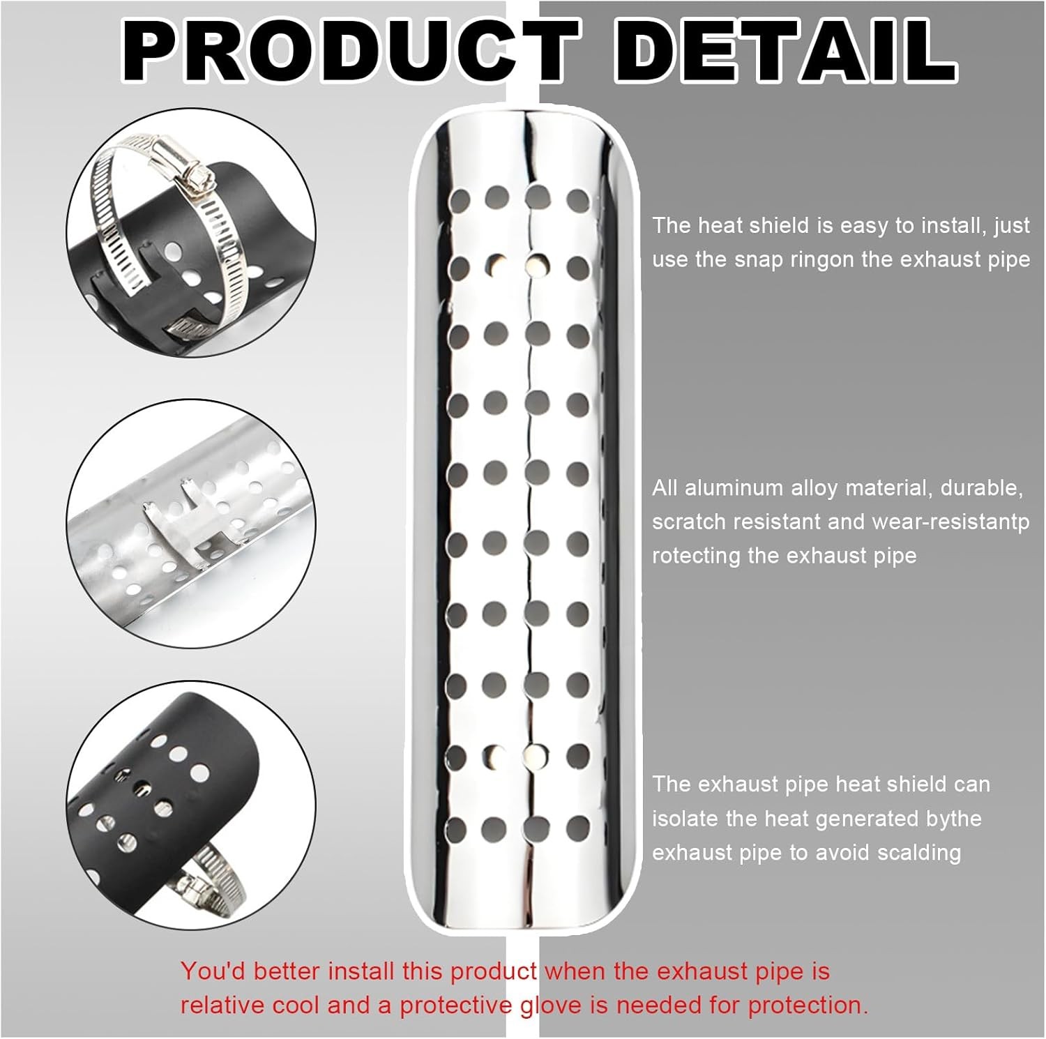 Heat Shield, Aluminum Pipe Heat Exhaust Shield, Pipe Heat Shield Cover Silver