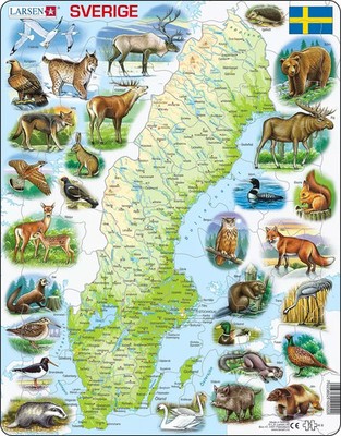 Sweden Map & Animals 71 Piece Tray Jigsaw Puzzle Larsen New