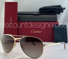 Cartier Sunglasses Men Gold Titanium Brown Polarized Aviator 59mm CT0083S NEW