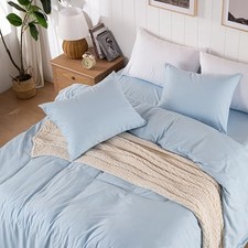 Light Blue Super Soft Duvet Cover Size, 3 Pcs Prewashed Cotton King Baby Blue